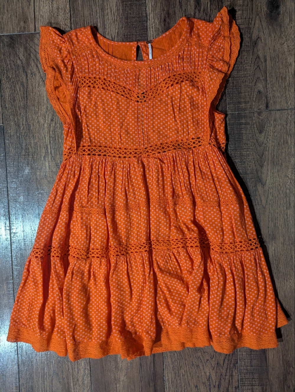Free People Women's Orange w/ White Floral Accents Sundress Size XS Keyhole Back